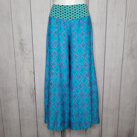One of a kind Jil Cappuccio Blue Purple Snowflake Polka Dot Gaucho Pants - Picture 2 of 7